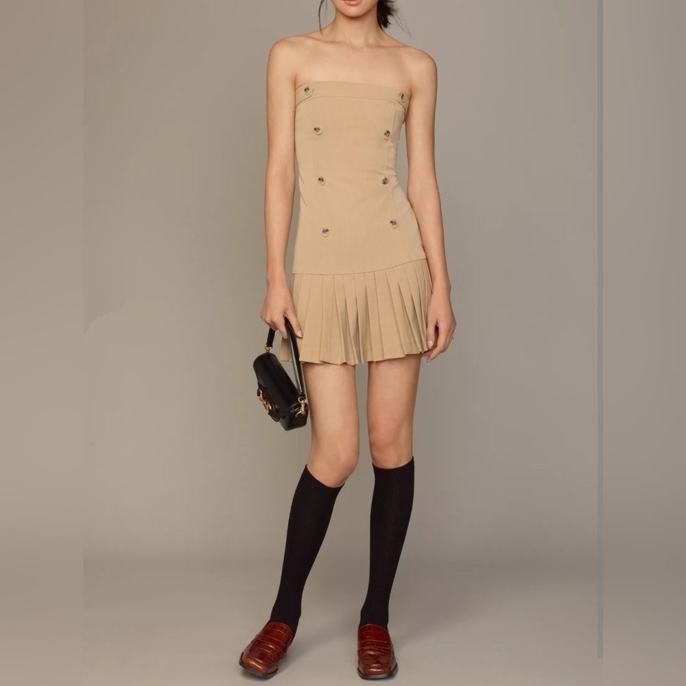 Women's Maeve x Anthropologie Strapless Pleated Mini Dress, Beige, L